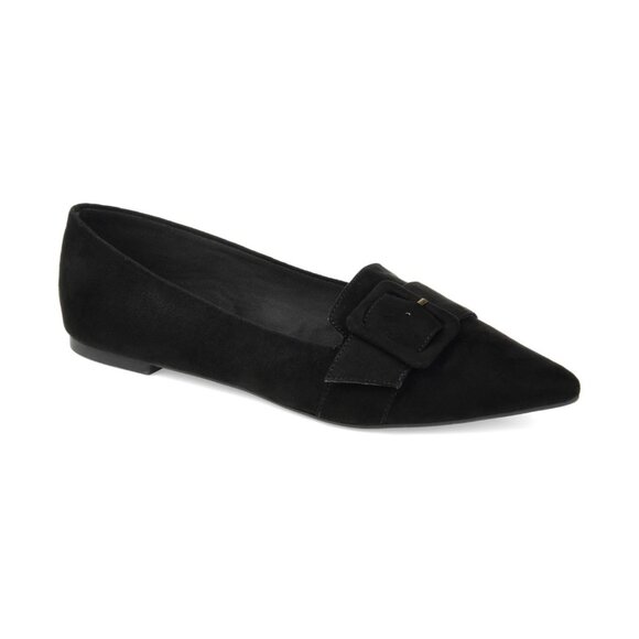Journee Collection Women's Audrey Buckle Pointed Toe Ballet Flats Black Size 8M - Picture 1 of 4